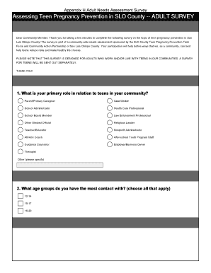 Teen Pregnancy Prevention Survey