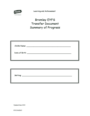 Bromley EYFS Transfer Document