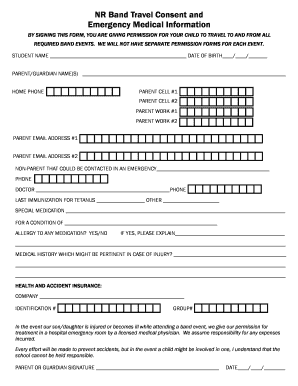 Band Travel Consent and Emergency Medical Information Form