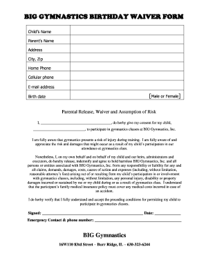 Gymnastics Birthday Waiver Form