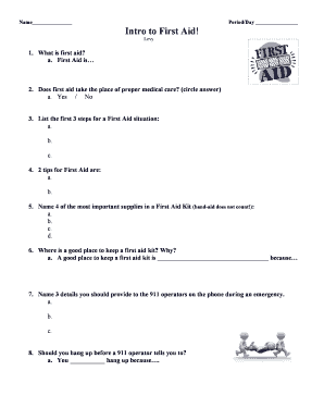 First Aid Worksheet