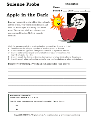 Science Probe Apple in the Dark Worksheet