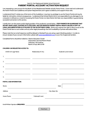 Parent Portal Account Activation Request