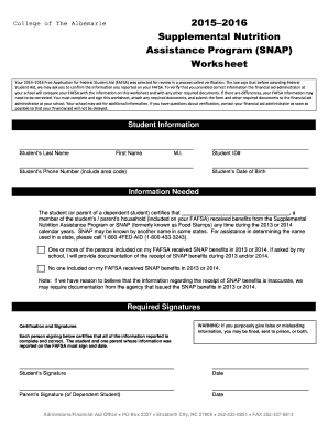 2015–2016 SNAP Verification Worksheet