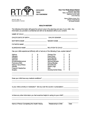 School Health History Form