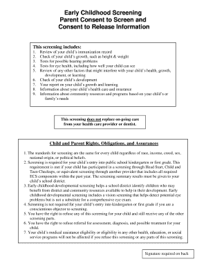 Early Childhood Screening Parent Consent Form