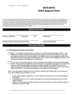 2015-2016 Child Support Verification Worksheet