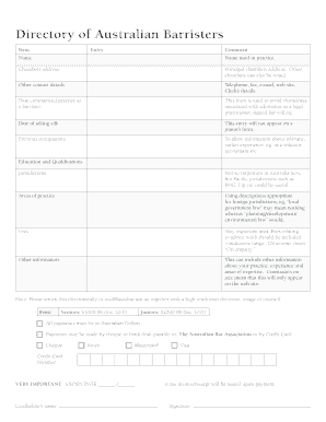 Australian Barrister Directory Entry Form