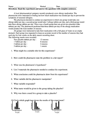 Allergy Medication Experiment Worksheet
