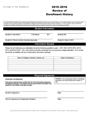 2015–2016 Enrollment History Review Form