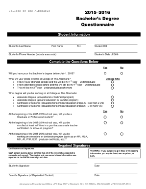 Bachelor’s Degree Questionnaire