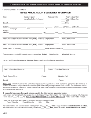 ISD 622 Annual Health and Emergency Information Form