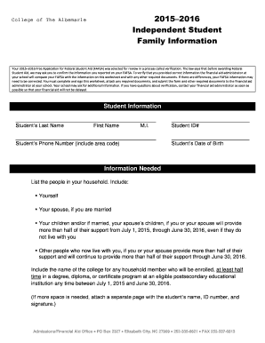 FAFSA Verification Worksheet