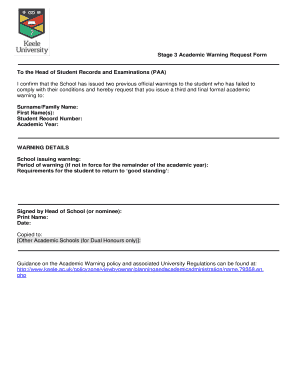 Trespassing letter - Stage 3 Academic Warning Request Form To the Head of - keele ac