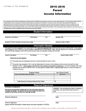 2015–2016 Parent Income Information Form