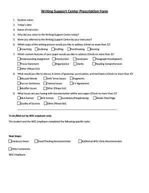 Writing Support Center Prescription Form