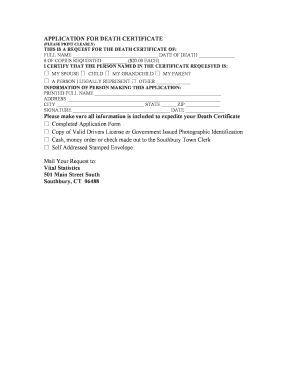 Application for Death Certificate