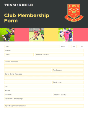 Keele Athletic Union Club Membership Form
