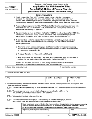 IRS Form 12277 Application for Withdrawal of Filed