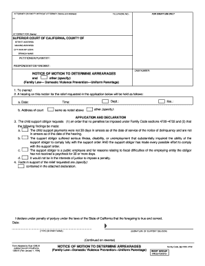 Notice of Motion to Determine Arrearages