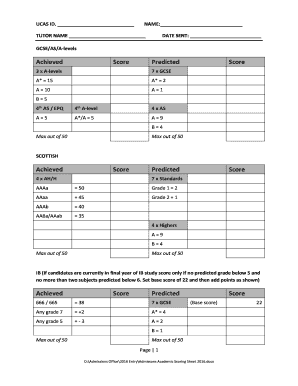 UK University Admissions Academic Scoring Sheet