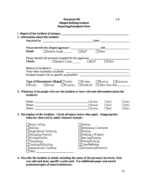 Alleged Bullying Incident Reporting Form