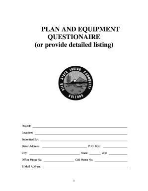 Plan and Equipment Questionnaire
