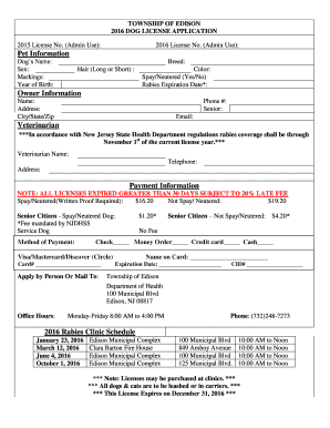 2016 Dog License Application