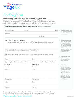Codicil to Last Will