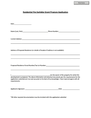 Residential Fire Sprinkler Grant Application