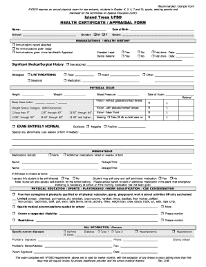 New York Health Certificate Appraisal Form
