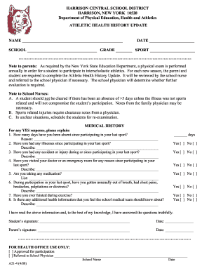 New York Athletic Health History Update Form