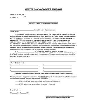 New York Residency Affidavit for School Admission