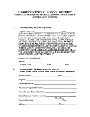 Harrison Central School District Medication Authorization Form