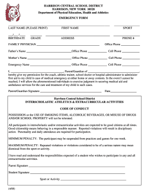 Harrison Central School District Emergency Form