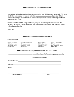 Pre-Kindergarten Questionnaire Release Form