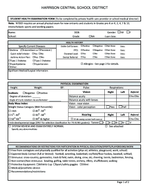 New York Student Health Examination Form
