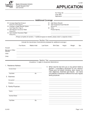 Banner Life Insurance Application LU-901