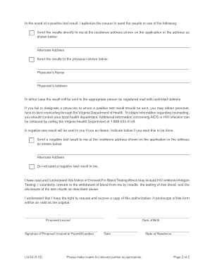 Notice and Consent for Blood Testing Including HIV
