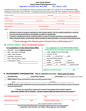 Leon County Schools Choice Reassignment Form
