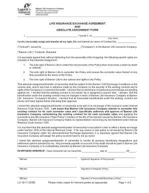 Life Insurance Exchange Agreement and Absolute Assignment Form