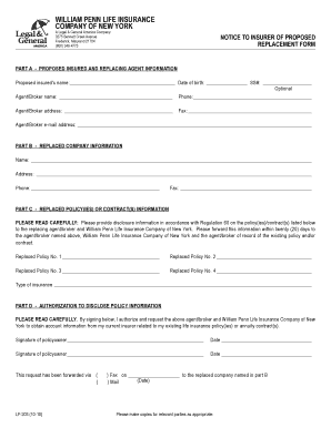 Notice to Insurer of Proposed Replacement Form