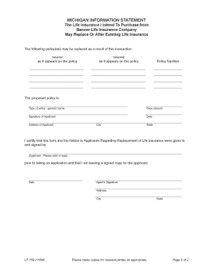 Michigan Life Insurance Replacement Notice