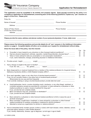 Application for Reinstatement