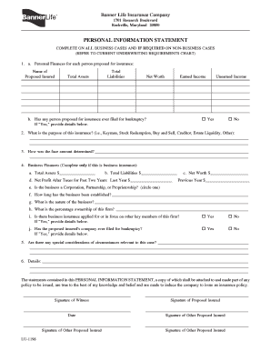 Personal Information Statement for Life Insurance