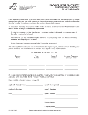 Delaware Life Insurance Replacement Notice
