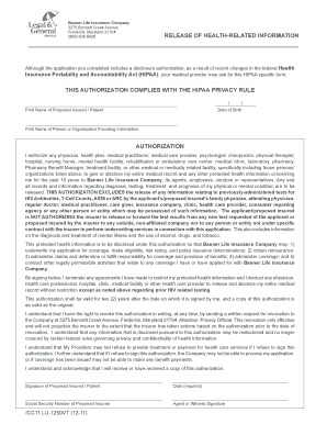 HIPAA Authorization Form for Life Insurance