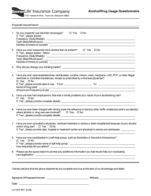 Alcohol/Drug Usage Questionnaire