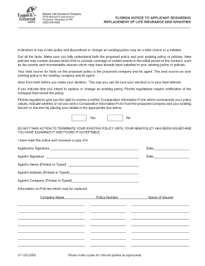 Florida Life Insurance Replacement Notice