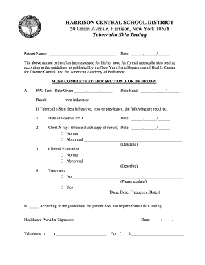 Tuberculin Skin Testing Form